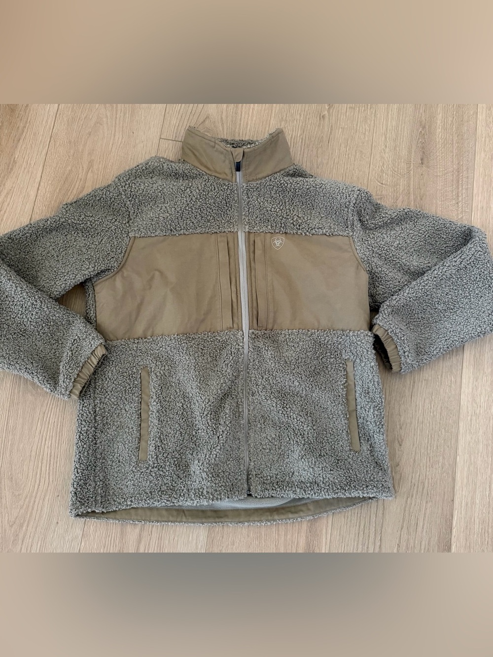 Ariat Mens Sherpa Fleece Full Zip Jacket Sand Tan Beige Large